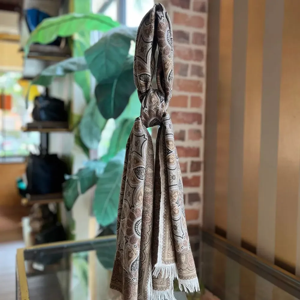 HERMES Brown Cashmere Silk Blend Scarf - Picture 2 of 6